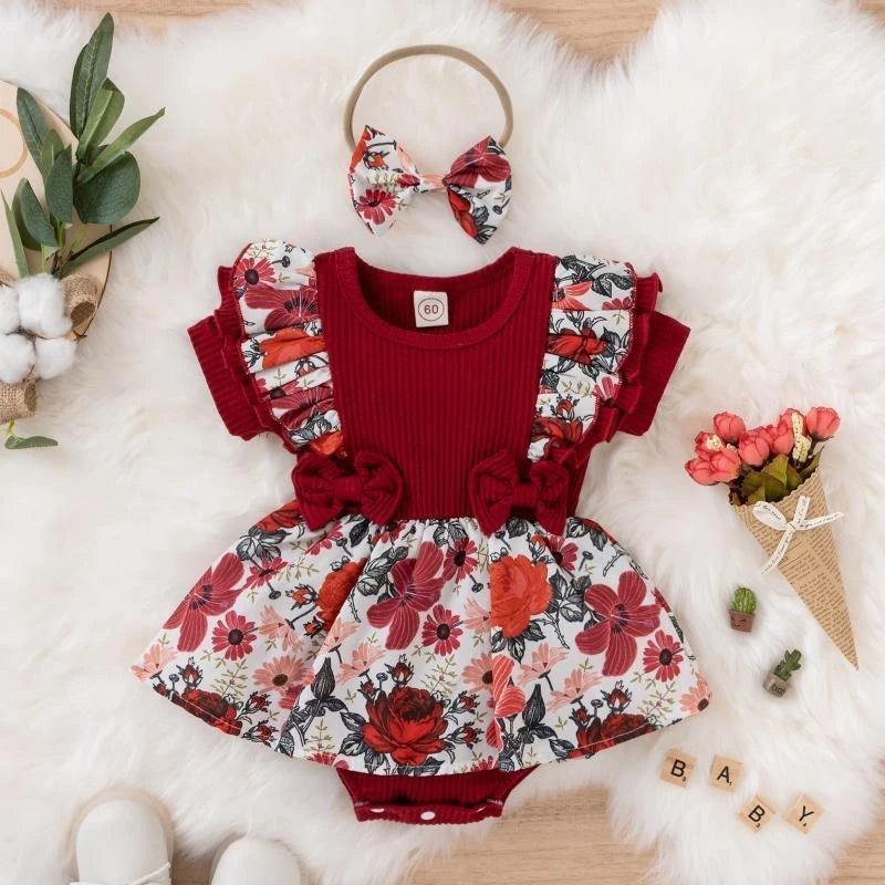 Baby Girl Summer Dress – Floral Striped Jumpsuit with Bowknot | Newborn–18M - photo 7
