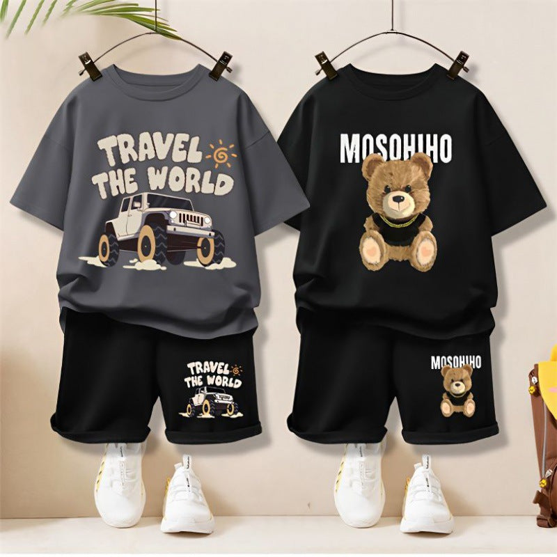 Kids Cotton T-Shirt & Shorts Set – Fun Animal & Bear Prints | 16 Designs | 3–8Y - photo 1