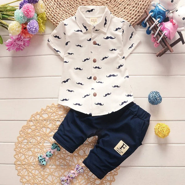 Boys summer printed shirt and shorts 2-piece set, ages 1-5Y