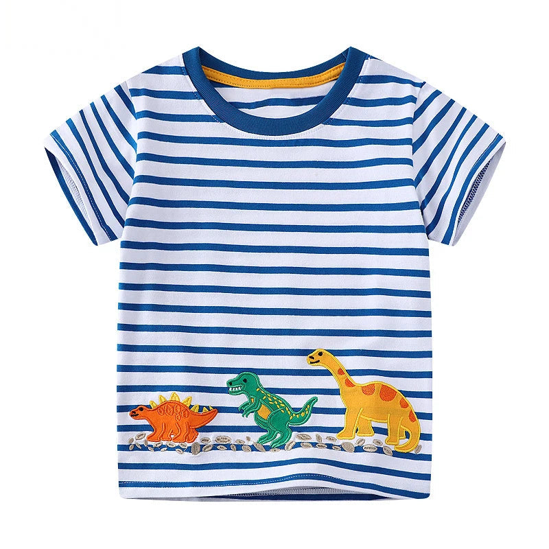 Kids Striped Dinosaur Cotton T-Shirt - photo 1