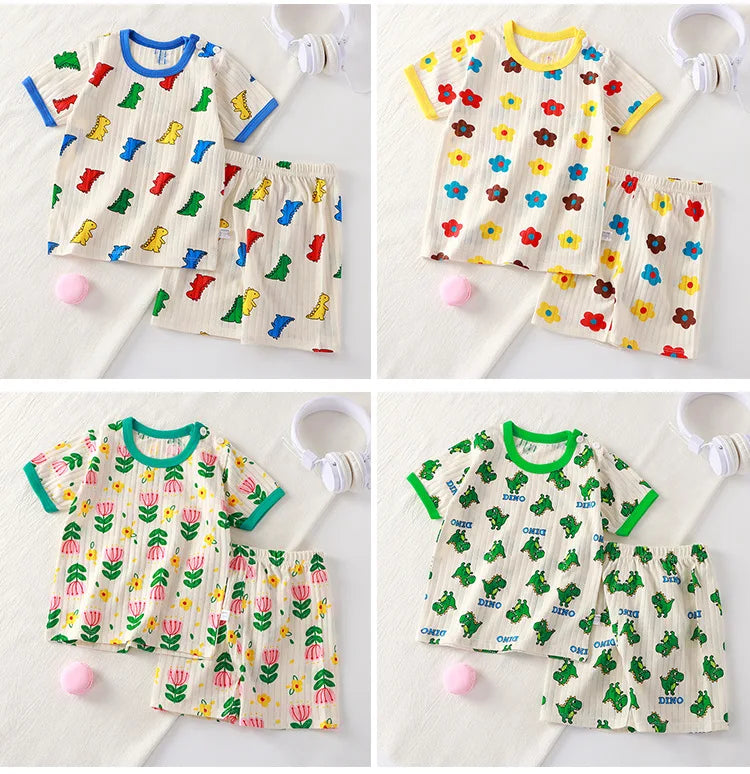 Kids summer tee and shorts cartoon print cotton set, ages 6M-5Y - photo 2