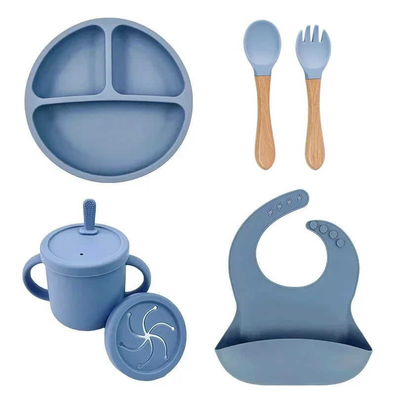 Silicone baby feeding set with suction plate, bowl and spoon - photo 14