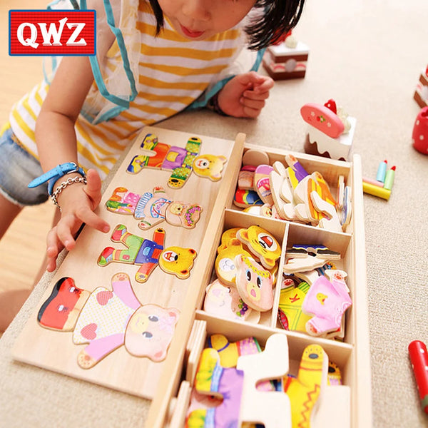 Wooden bear dress-up puzzle – Montessori dressing game for children