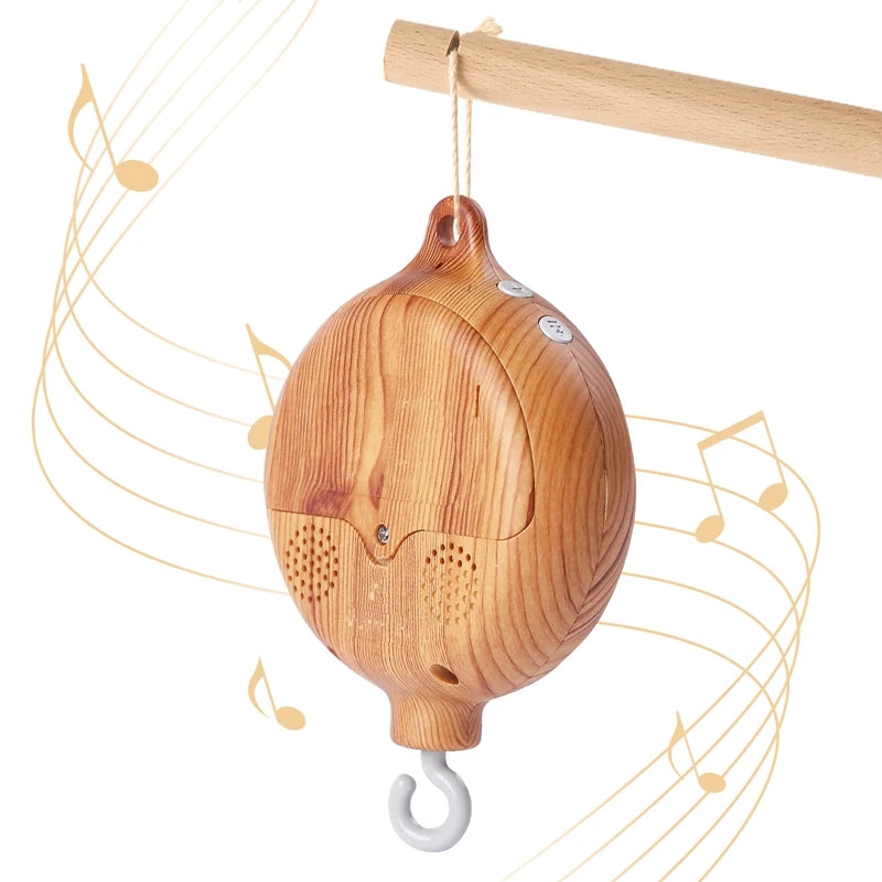 Wooden crib music box, revolving soothing mobile for newborns