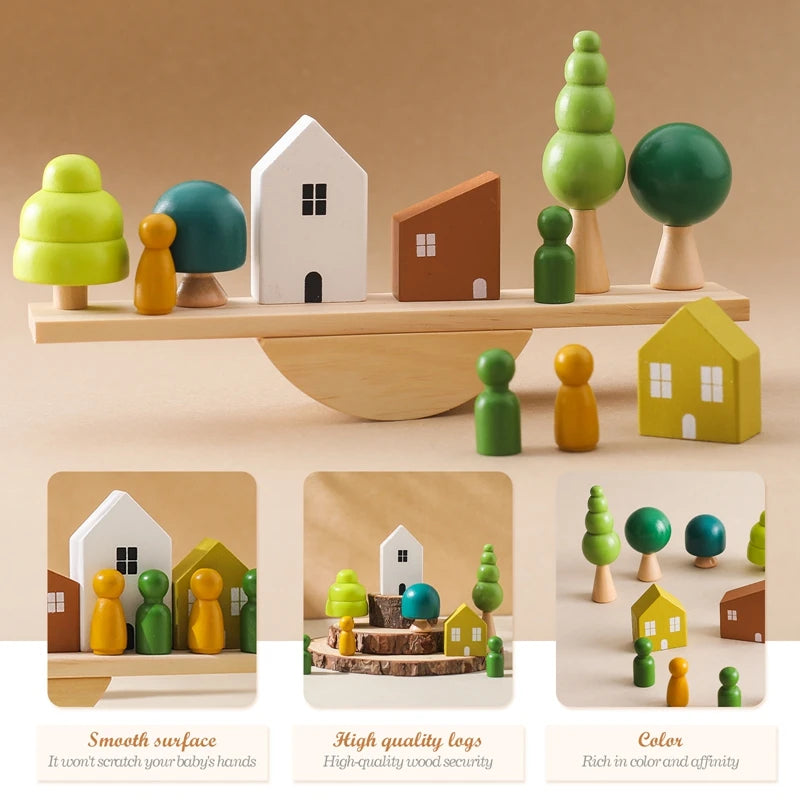 Wooden forest stacking blocks, Montessori sensory toy - photo 2