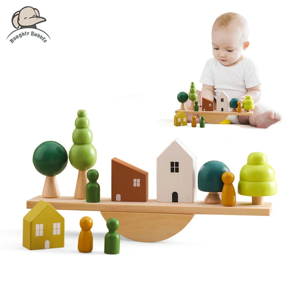 Wooden forest stacking blocks, Montessori sensory toy for ages 1-4