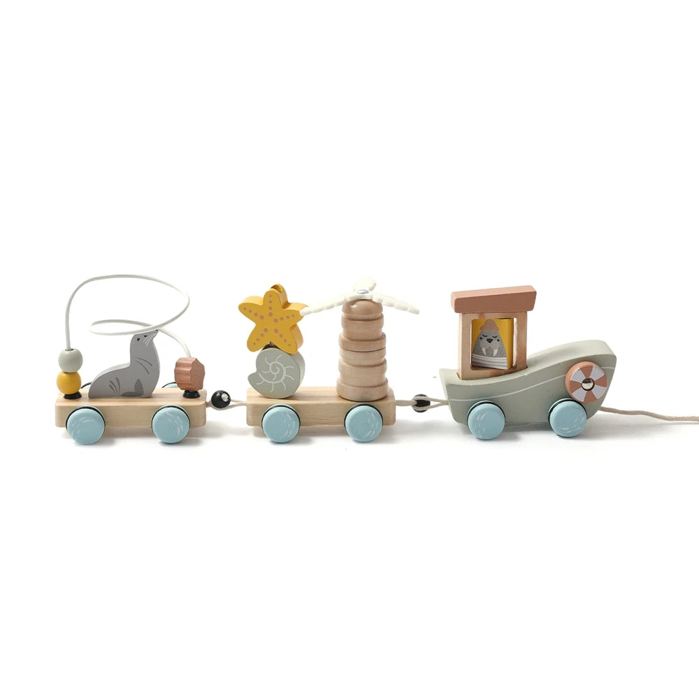 Wooden train stacking toy, Montessori learning toy - photo 10