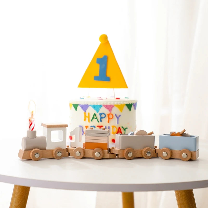 Wooden train stacking toy, Montessori learning toy - photo 2