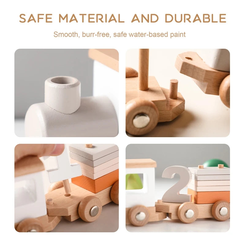Wooden train stacking toy, Montessori learning toy - photo 3