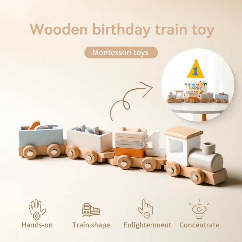 Wooden train stacking toy, Montessori learning toy - photo 4