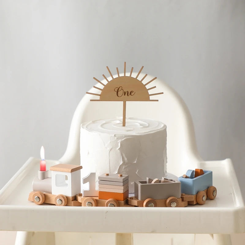 Wooden train stacking toy, Montessori learning toy - photo 5