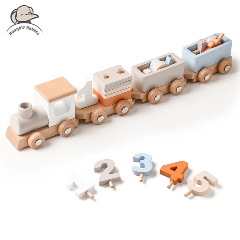 Wooden train stacking toy, Montessori learning toy - photo 9